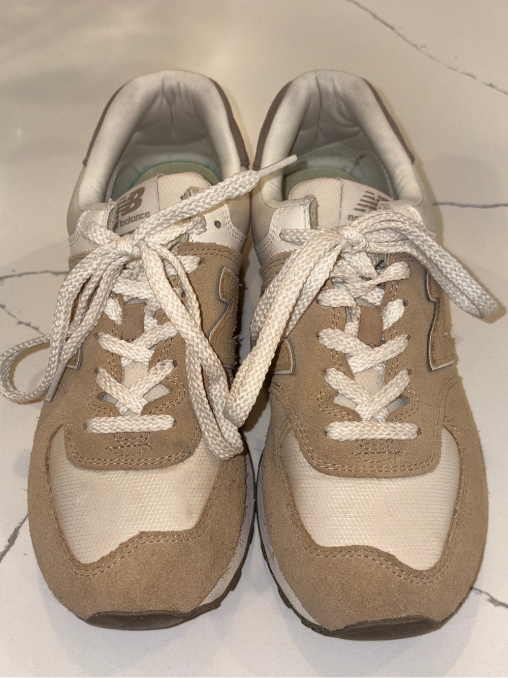 New Balance Bone & White 574 Suede Sneakers